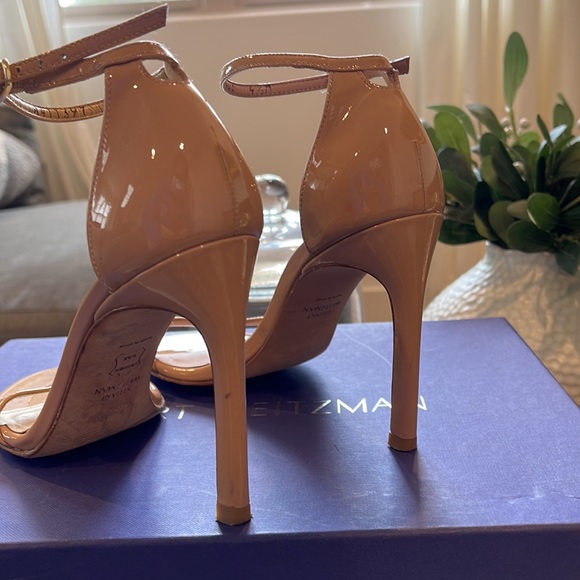 Stuart Weitzman Nude Nudistsong Heel Ankle Strap Patent Leather Sandals  Beige - Picture 7 of 17